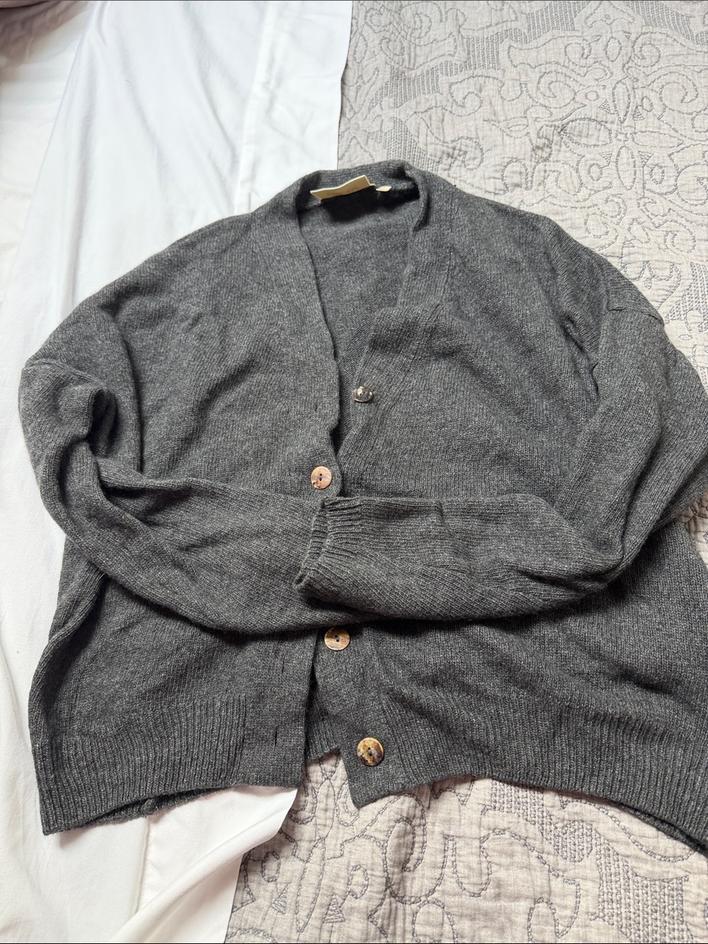 Women's Charcoal Gray Button-Front Knit Cardigan Sweater